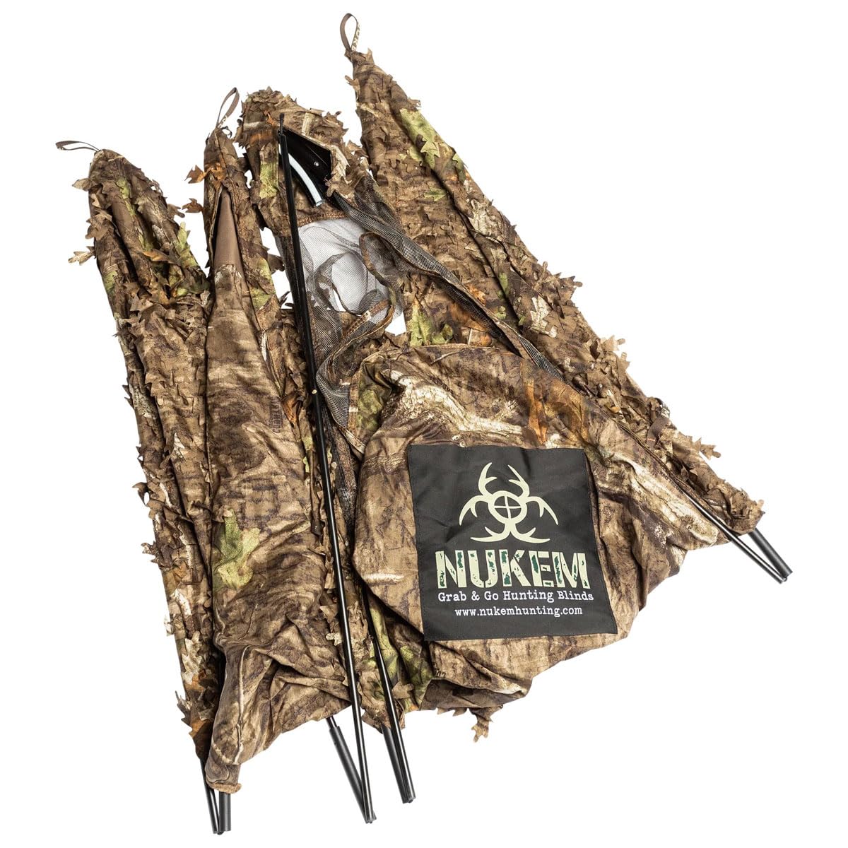 Nukem Grab & Go Hunting Ground Blind - Mossy Oak Country Roots 3D Leafy - Lightweight Stake-Free Pop Up Turkey & Deer Blind (Regular)