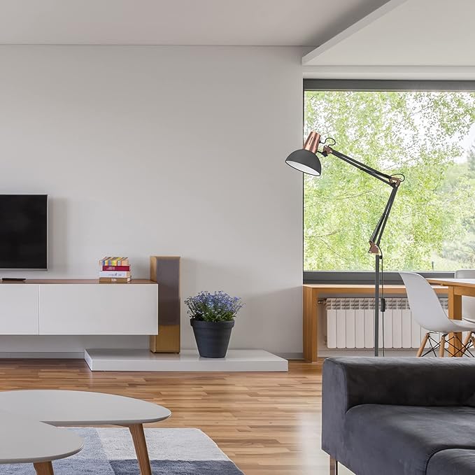 LEPOWER Metal Floor Lamp, Adjustable Swing Arm Floor Lamps with Heavy Duty Base, Architect Reading/Standing Lamp for Living Room with On/Off Switch, Office, BedroomStudy Room, Drawing Sand Black