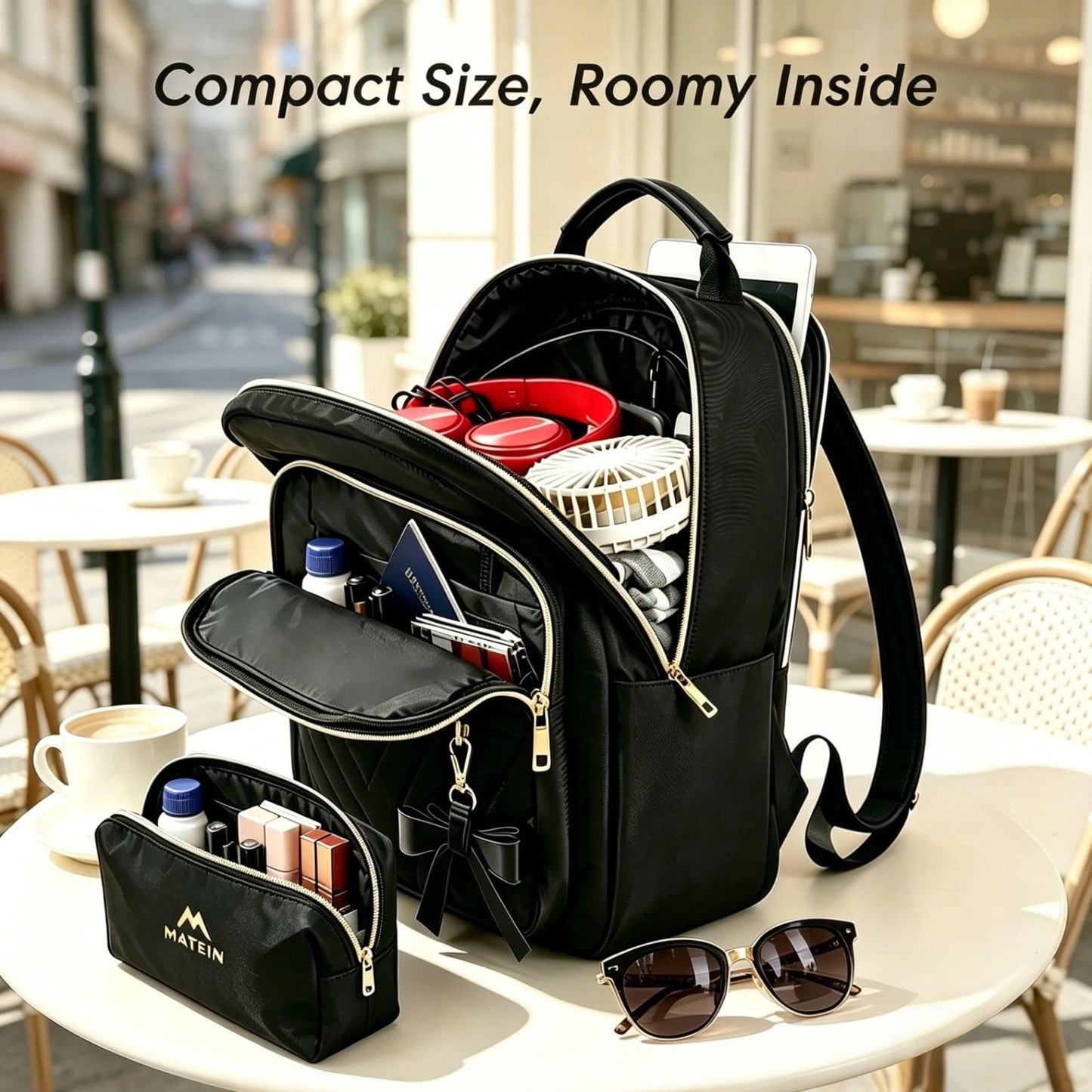 MATEIN Mini Backpack for Women, Waterproof Stylish Daypack Purse Shoulder Bag, Lightweight Small Casual Daily Travel Backpack Mochilas Para Mujer, Lady Girls Gifts for Work School, 2pcs Sets, Black