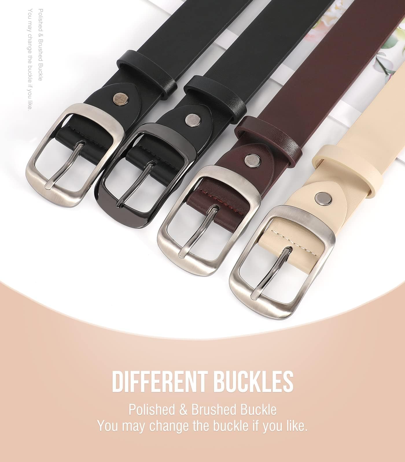 VONMELLI 2 Packs Women Leather Belts for Jeans Fashion Leather Ladies Waist Belt Black Coffee Medium