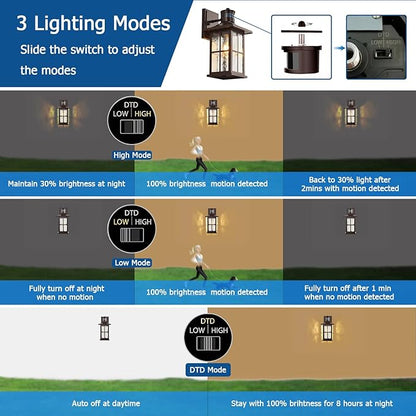 Motion Sensor Outdoor Wall Lantern Dusk to Dawn Exterior Porch Light Fixture Brown Outside Garage Sconce Lighting Waterproof Farmhouse Wall Mount Carriage Lamp for House Patio Doorway