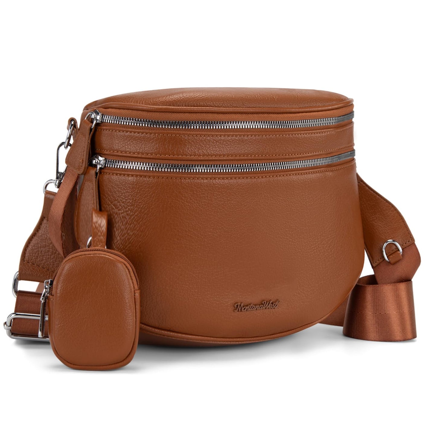 Montana West Crossbody Bags for Women Large Bum Bag Vegan Leather Purse with Adjustable Wide Strap and Coin Purse, MWC-HB-638-BR