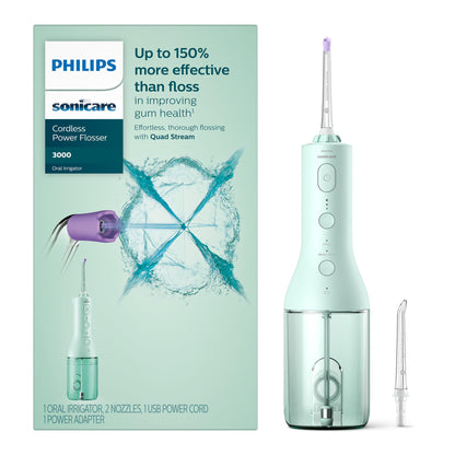 Philips Sonicare Cordless Power Flosser 3000 - Water Flosser with Innovative Quad Stream Technology, Oral Irrigator with 2 Flossing Modes and 3 Pressure Levels, IPX7 Waterproof, Black, HX3826/23