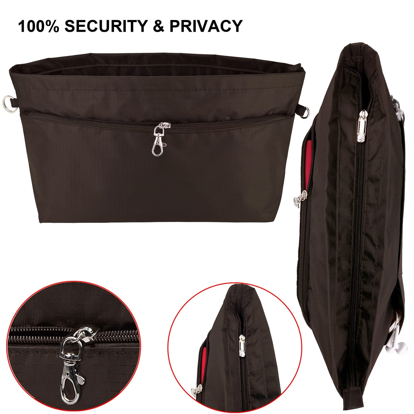 Time Wing Handbag Tote Purse Organizer Insert Bag Liner Shaper Divider Zipper 11 Pockets Compartments Medium Coffee