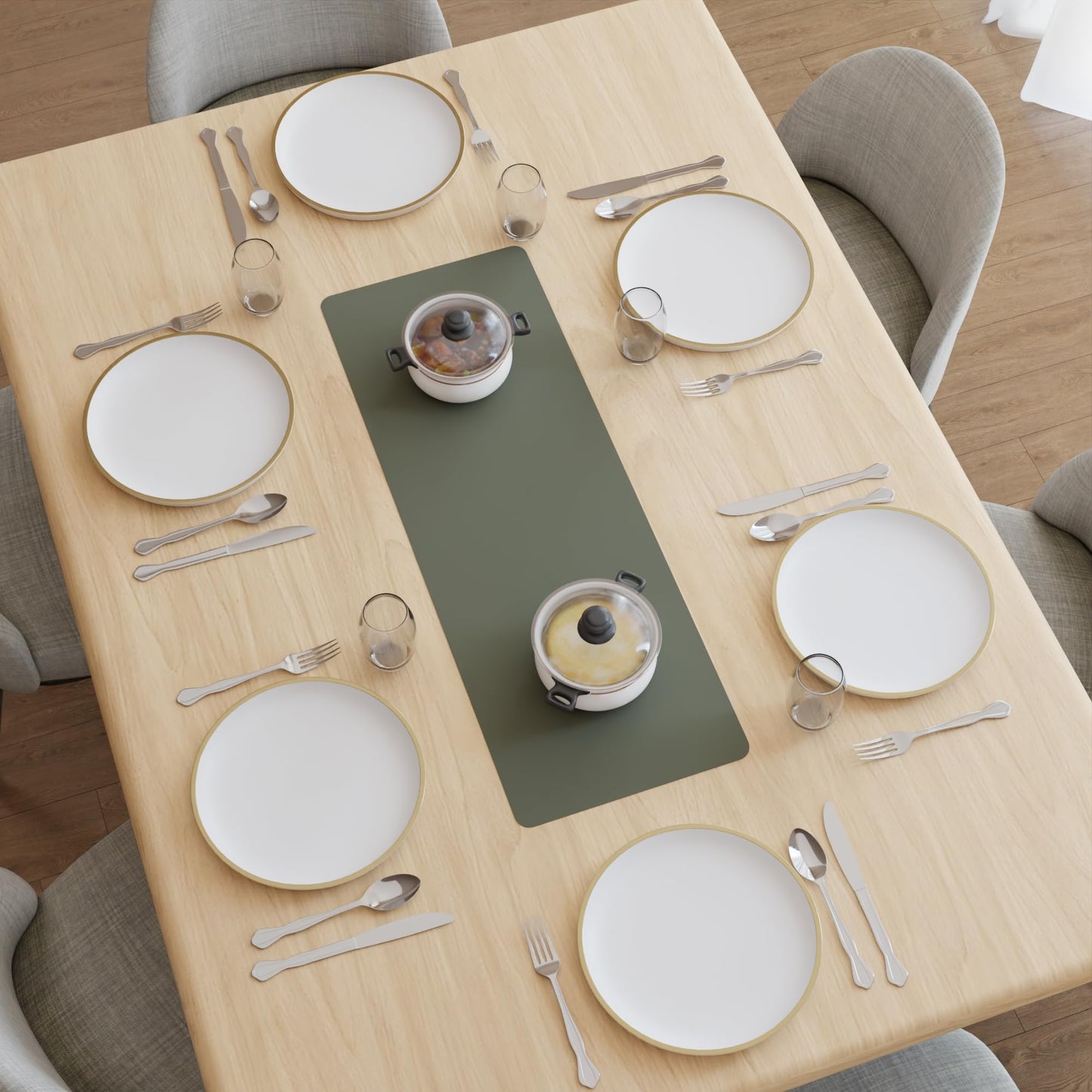 Encasa XO Dual Sided Leather Olive Table Runner with Suede Top | Heat & Water Resistant, Non-Slip, Wipeable & Durable Dining & Kitchen Table Decor | 12"x33"