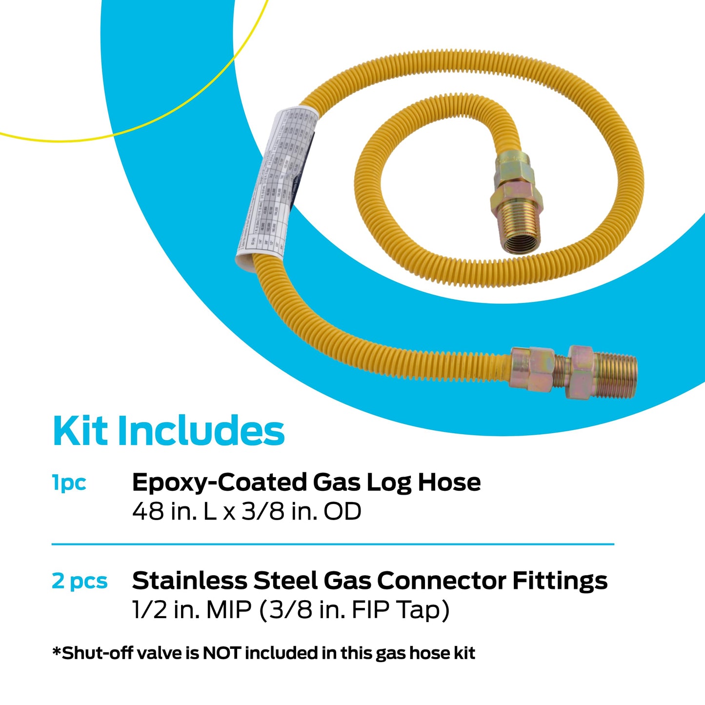Eastman 48 Inch x 3/8 in OD Flexible Gas Line Connector, 1/2 x 1/2 in MIP Fitting Ends, Stainless Steel with Epoxy Coating, 10YE505048B
