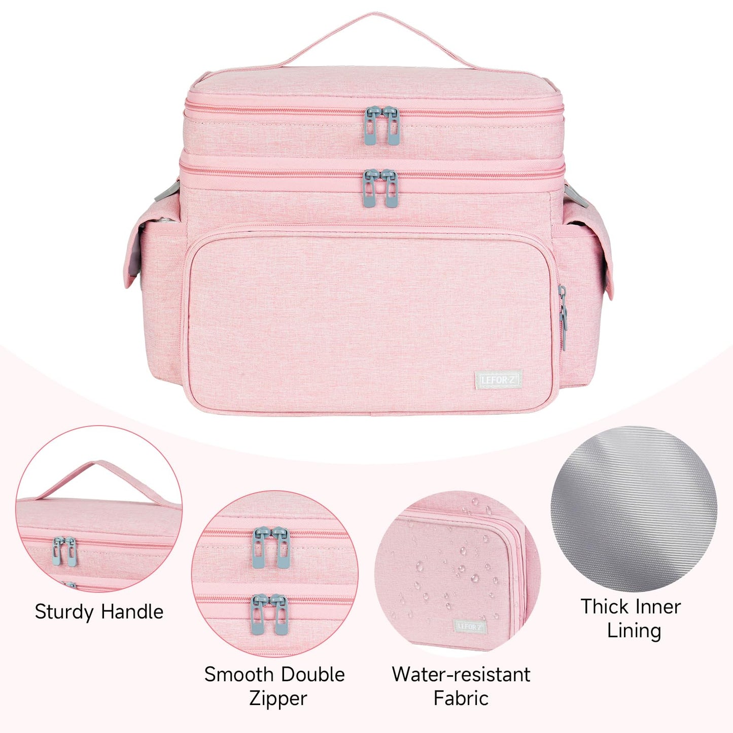LEFOR·Z Large Sewing Supplies Organizer Storage Bag,Double-Layer Protable Travel Sewing Basket for Sew Accessories & Tools,Pink(Bag Only)