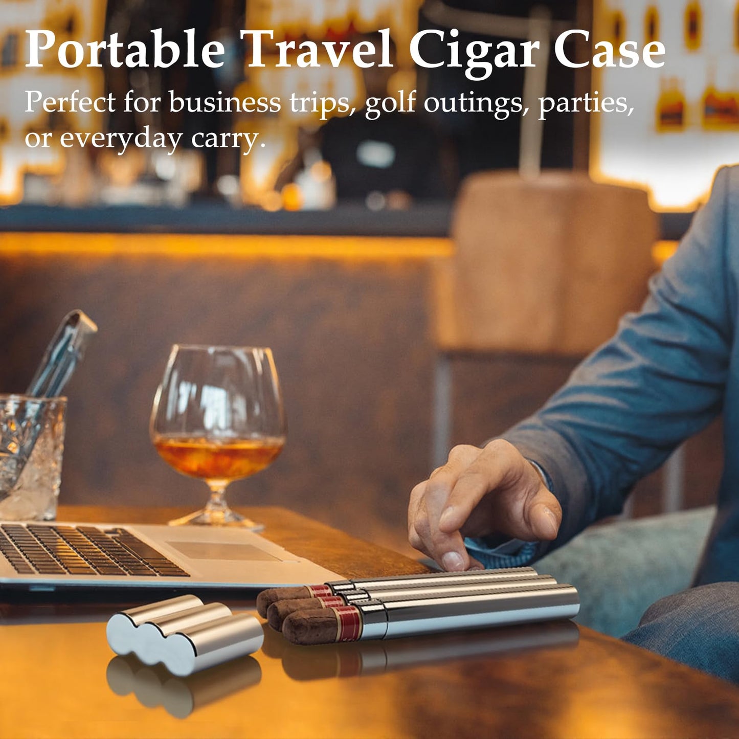 OGABEL Cigar Case For 3 Cigars(Ring Gauge 42-50) Stainless Steel, Portable Travel Cigar Tube Holder, Metal Cigar Storage Case for Pocket or Travel, Cigar Accessories Gift for Men Cigar Lovers