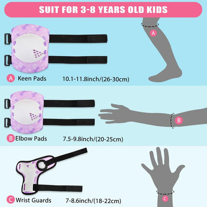 AuSletie Knee Pads for Kids Girls Protective Gear Set Adjustable Knee Pads and Elbow Pads Set with Wrist Guard for Girls Kids Toddler Roller Skates Bike Cycling Skateboard Scooter (Purple Unicorn)
