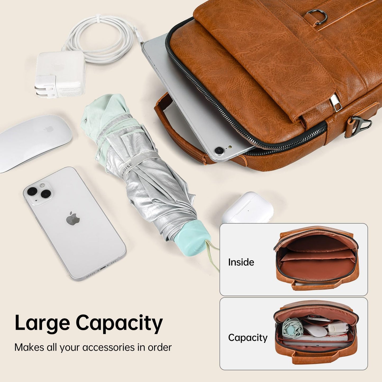 11 Inch Tablet Shoulder Bag Leather Carrying Case for 11 inch iPad A16, iPad Pro 11" M5 M4/ iPads Air 11" M4 M3 M2 2026 2025 with Magic Keyboard, Vertical Laptop Sleeve Messenger Computer Bag, Brown