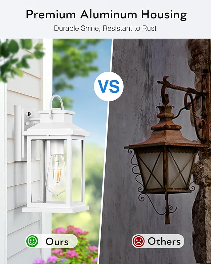 VIANIS White Exterior Garage Lighting Fixtures Wall Mount, 2 Pack Dusk to Dawn Sensor Outdoor Wall Lights for Porch, Modern Outside Lights for House, Outdoor Wall Sconces Lantern for Patio, Coach