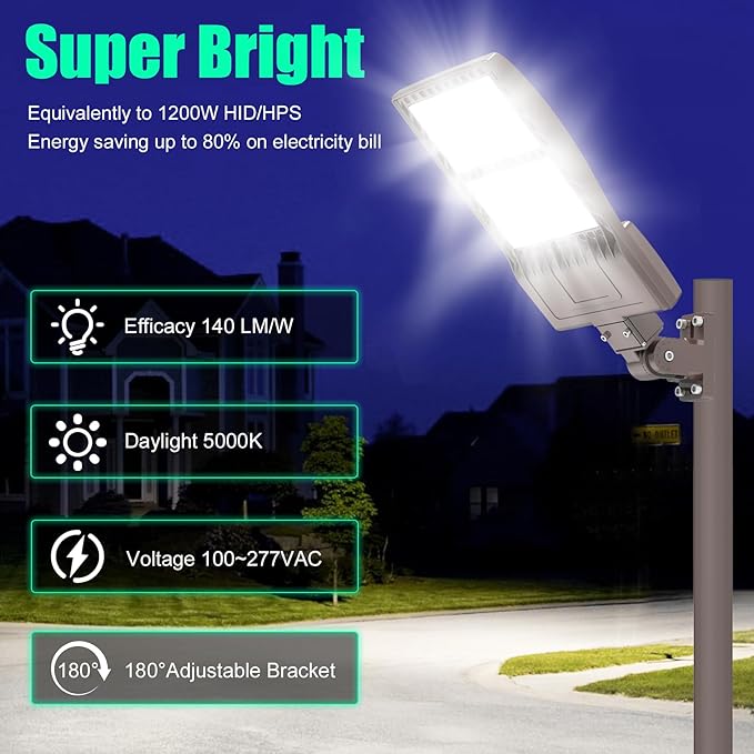 BBESTLED 320W LED Parking Lot Light Outdoor Wall/Arm Mount, UL DLC Listed IP65 5000K 44800LM Commercial Area Lighting 100-277VAC Input, LED Shoebox Parking Pole Light Fixtures