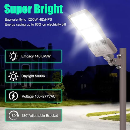 BBESTLED 320W LED Parking Lot Light Outdoor Wall/Arm Mount, UL DLC Listed IP65 5000K 44800LM Commercial Area Lighting 100-277VAC Input, LED Shoebox Parking Pole Light Fixtures