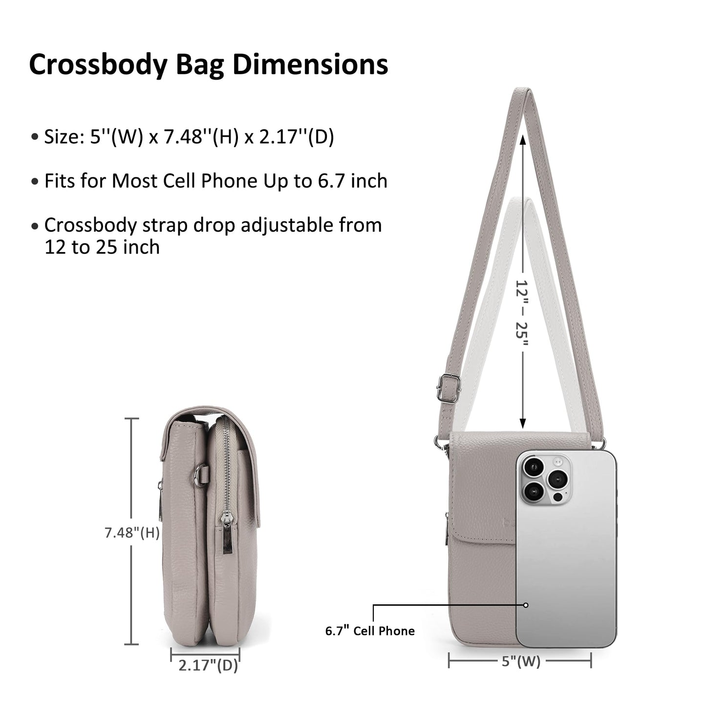 befen Real Leather Small Cell Phone Crossbody Bags for Women, Women's Shoulder Purse Handbags with RFID Blocking Wallet Beige Grey