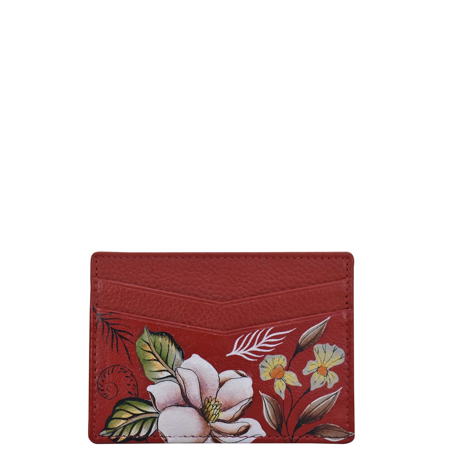 Anuschka Women’s Leather Card Holder – Hand-Painted Genuine Leather Card Holder with 4 Slots - 1032, Crimson Garden