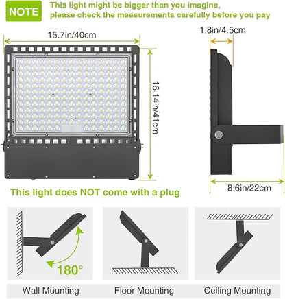 STASUN 400W 60000LM LED Flood Stadium Light with Photocell, 100-277V Dusk to Dawn Outdoor Lighting, 5000K Daylight, IP67 Waterproof, ETL Certified for Sport Courts Arena Parking Lot