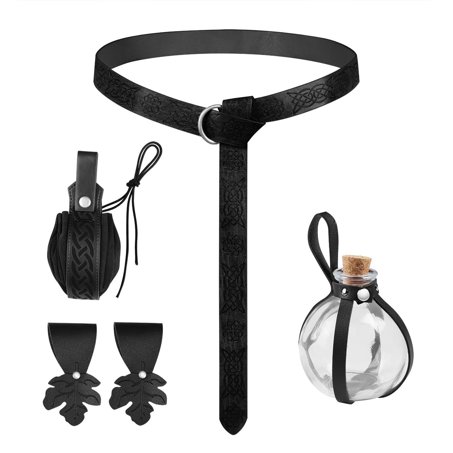 JBKN Women Renaissance Accessories Medieval Viking Belt Potion Bottles Belt Bag Leather Skirt Hikes for Halloween Festival Cospl