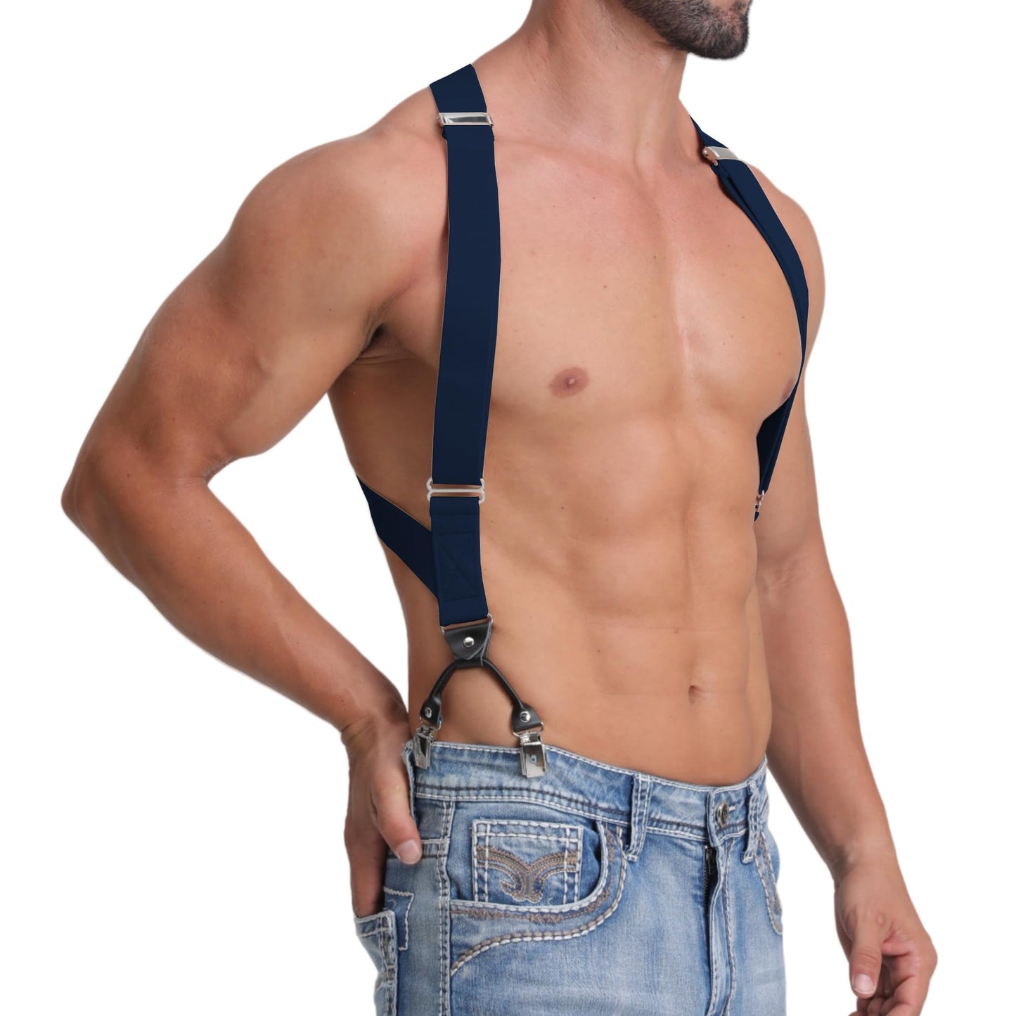 LazarsSpace Side Suspenders for Men Each Side Two Clips Secure Better BROWN