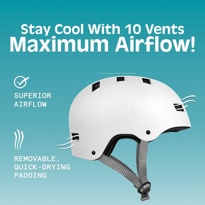 Retrospec Dakota Bicycle / Skateboard Helmet for Adults - Commuter, Bike, Skate, Scooter, Longboard & Incline Skating - Highly Protective & Premium Ventilation- Small - Matte White