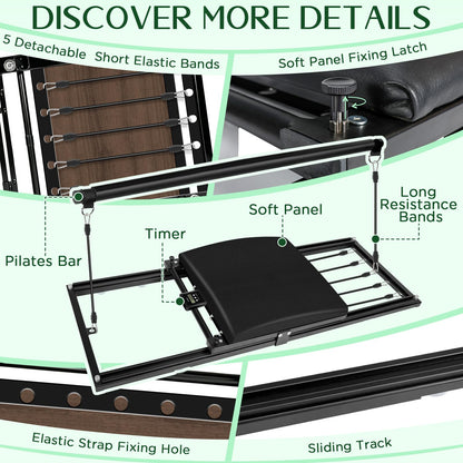 Pilates Board, Foldable Pilates Reformer Set, Multi-Purpose Iron Extended Pilate Equipment, 7-in-1 Pilate Machines for Home Use, with Pilates Bar, Resistance Bands