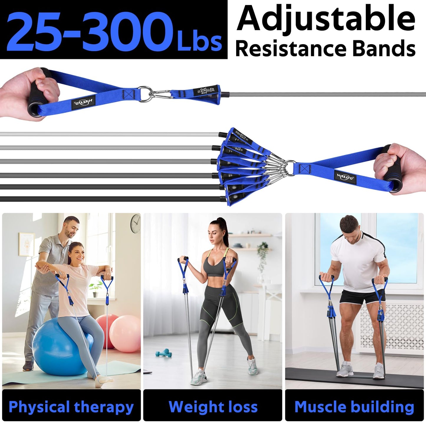 WALITO Resistance Bands Set - Exercise Bands with Handles, Door Anchor, Legs Ankle Straps, for Heavy Resistance Training, Physical Therapy, Muscle Training, Yoga, Home Workouts, Gym