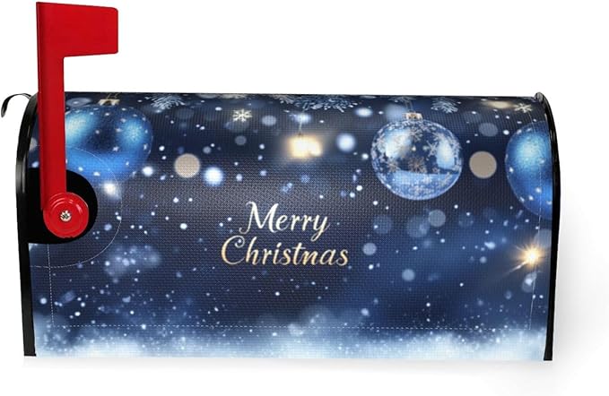 Festive Magnetic Mailbox Cover Christmas Blue Ball Pattern Outdoor Mailbox Protector Holiday Seasonal Decorative Garden Yard Home Large Size 25.5 x 21 Inch