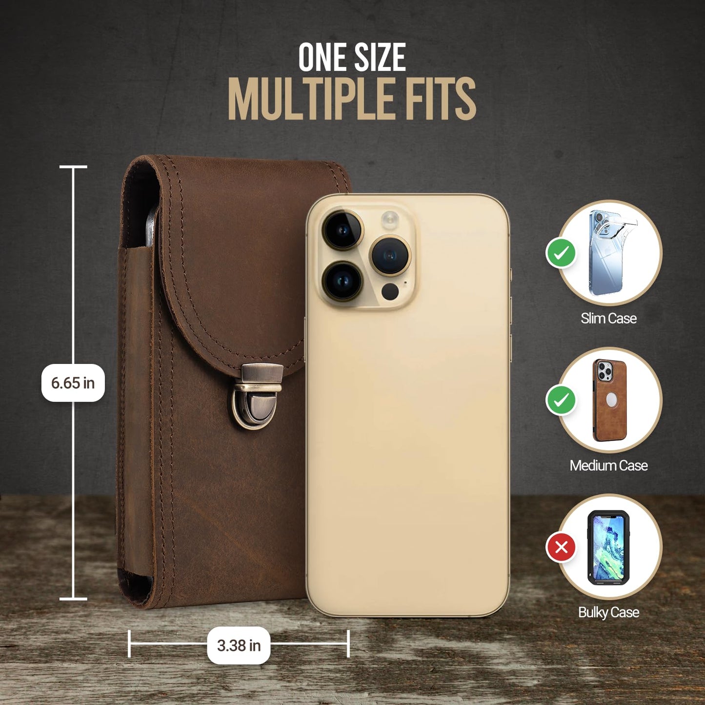 Hengwin Genuine Leather Vertical Cell Phone Holster fits for iPhone 17 16e 16 15 14 13 12 11 Pro Samsung Galaxy S25 S24 S23 S22 S21 S20 Belt Case with Belt Clip Phone Pouch Belt Holder (Retro Brown)
