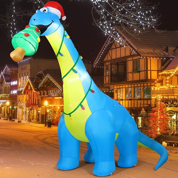COMIN 10ft Christmas Inflatables Outdoor Decorations, Blow Up Dinosaur Christmas Tree Inflatable with Built-in LEDs for Christmas Indoor Outdoor Yard Lawn Garden Decorations