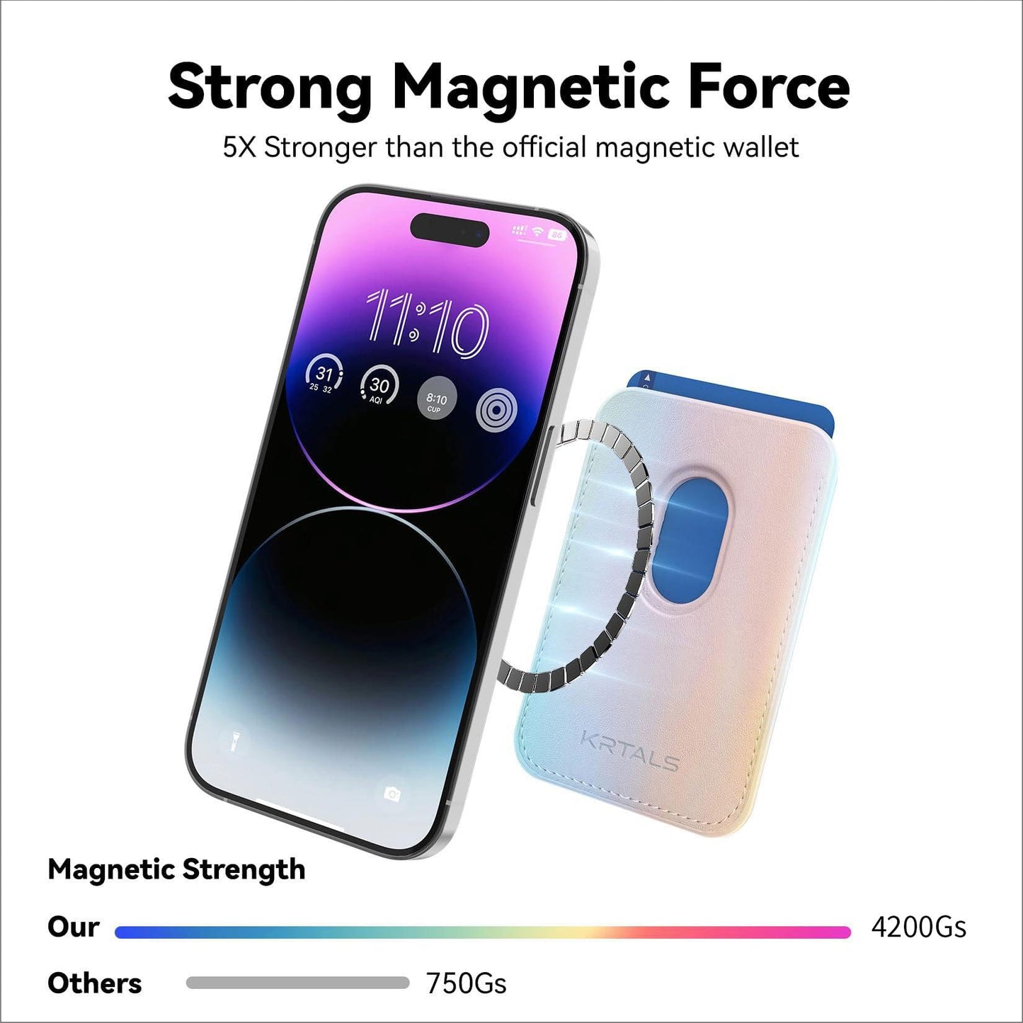 KRTALS Magnetic Wallet Cell Phone Card Holder for Phone Case with Mag-Safe, Stronger Magnetic RFID Leather Phone Wallet Stick on Series of iPhone 17/16/15/14/13/12 and Pro/Promax, Rainbow Color