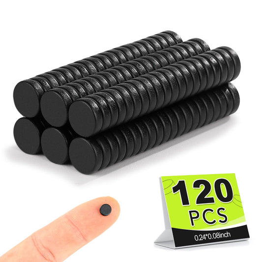 Small Magnets, 120Pack Black Refrigerator Magnets 6x2mm Rare Earth Magnets Neodymium Magnets for Crafts, Whiteboard, Kitchen Cabinet