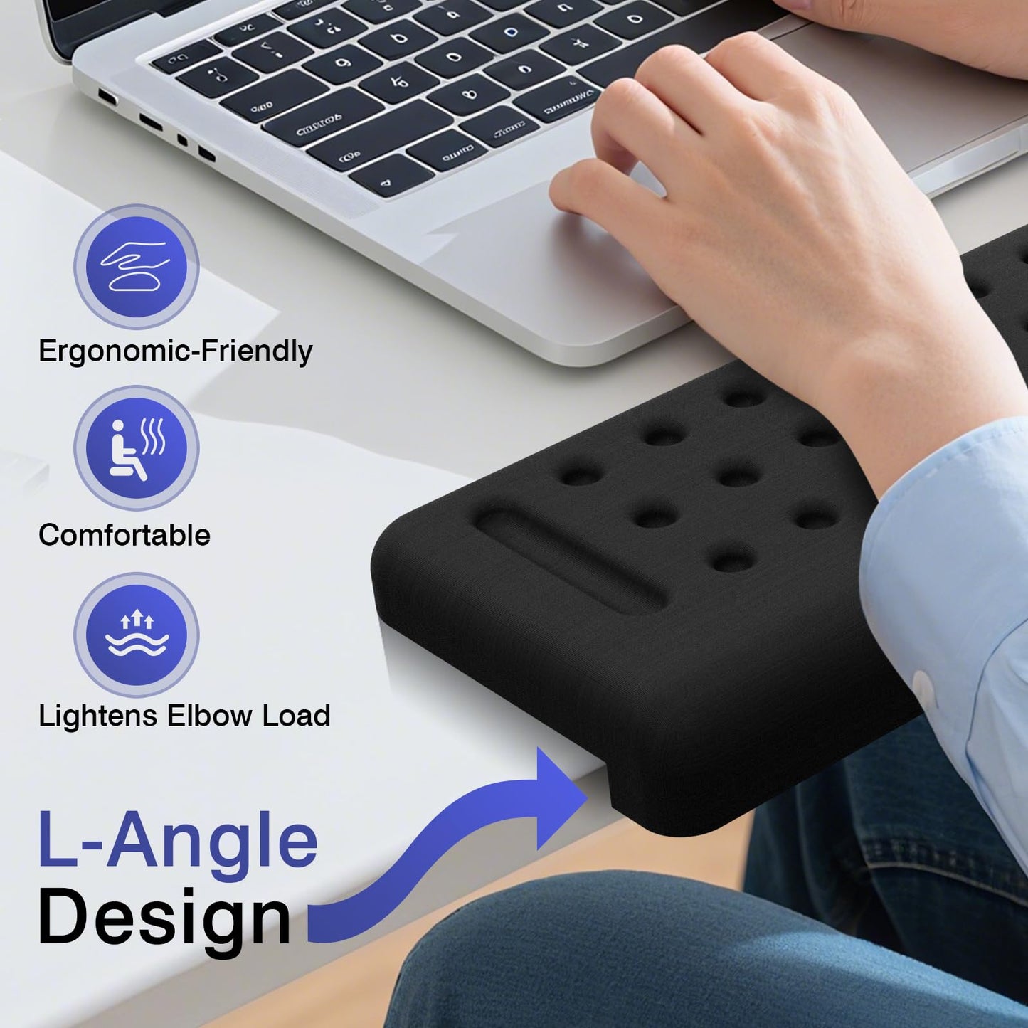 Retuhapy L-Shaped Desk Edge Cushion, 2 PCS Elbow Rest for Desk with Ergonomic Support, Memory Foam Elbow Pad & Arm Rest for Palm, Wrist & Forearm, Non-Slip & Separate Design, Office & Home, Black
