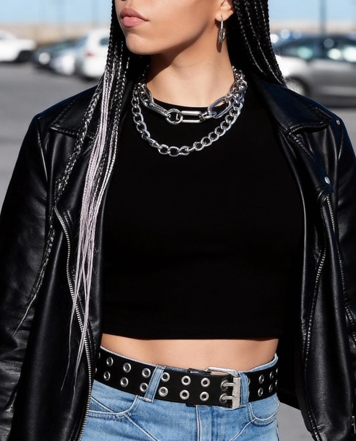 WARANDOD Punk Belt Black Leather Fashion Rock Versatile Casual Buckle Rivet Cowboy Style Faux Leather Emo Belt Woman Harness for jeans, dress(Fit Waist 21.3-37in)