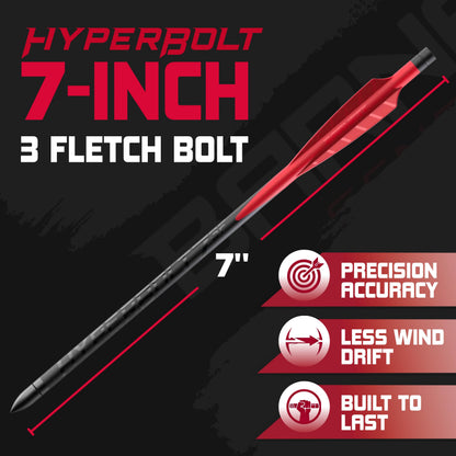 Barnett Demun Hyperbolt 3F - 12 Pack Mini Crossbow Bolts, 7 Inch with Threaded Target Points, 3 Fletched Bolts for Accu Strike and Accu Strike Pro - Precision and Performance in Every Shot