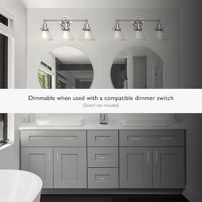 Design House Augustin Vanity Light, 3-Light, Seeded Glass Warm Glow, Dimmable, Up/Down Glow, Easy Installation, E26 Socket, Satin Nickel, 25.9 in L x 8.3 in D x 11.1 in H, 589036-SN