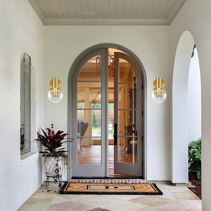 Indoor Outdoor Wall Light Fixture, Golden Bathroom Vanity Light, Bathroom Wall Light Fixture Over Mirror, Modern Brass Wall Sconce with Globe Glass for Hallway, Bedroom