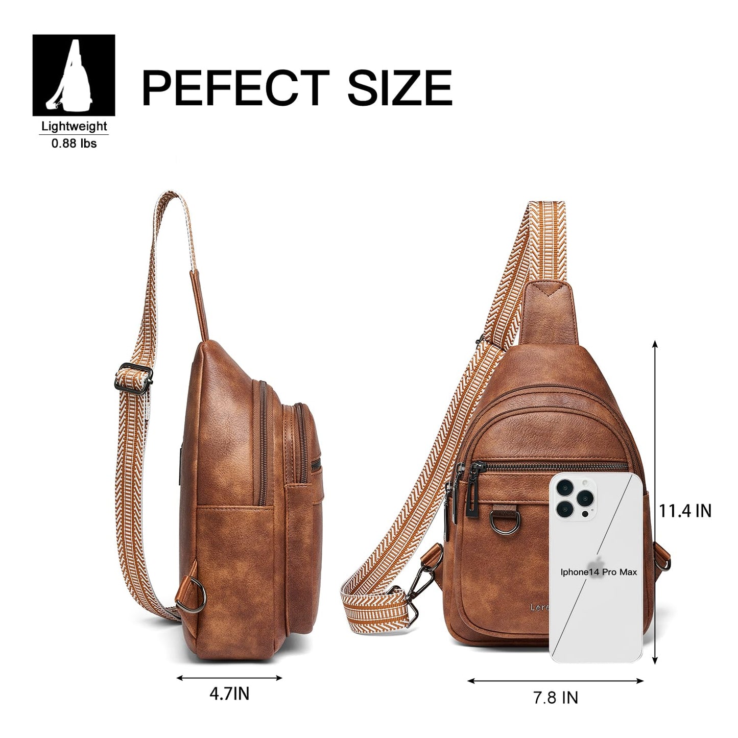 Leresas Sling Bag for Women Crossbody Bag Fanny Packs Cross Body Handbag Over the Shoulder Bag Trendy Gifts Vegan Leather Travel Purses Anti Theft Brown