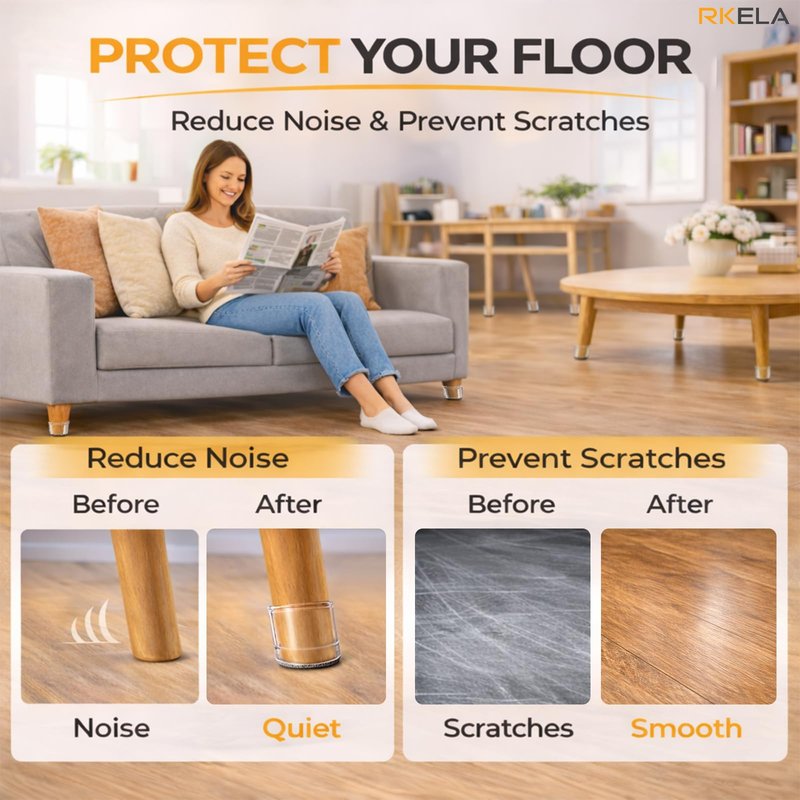 RKELA 48 Pack Chair Leg Floor Protectors, Furniture Feet Protectors for Hardwood Floors,Silicone Caps with Felt Pads, Anti-Scuff Reduce Noise(Fit:1-5/16" to 2")