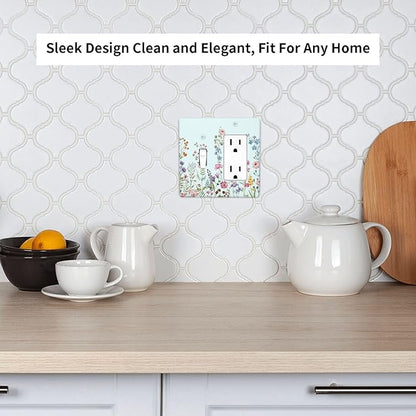 Rustic Wild Floral Vintage Blue Watercolor Flower 2 Gang Single Toggle Rocker Combination Light Switch Cover Unique Decorative Wall Plate Cover Electrical Faceplate Switchplate for Bedroom