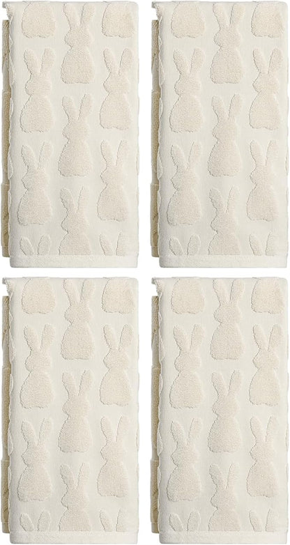 Artoid Mode 4 Pcs Beige 3D Rabbit Jacquard Easter Hand Towels