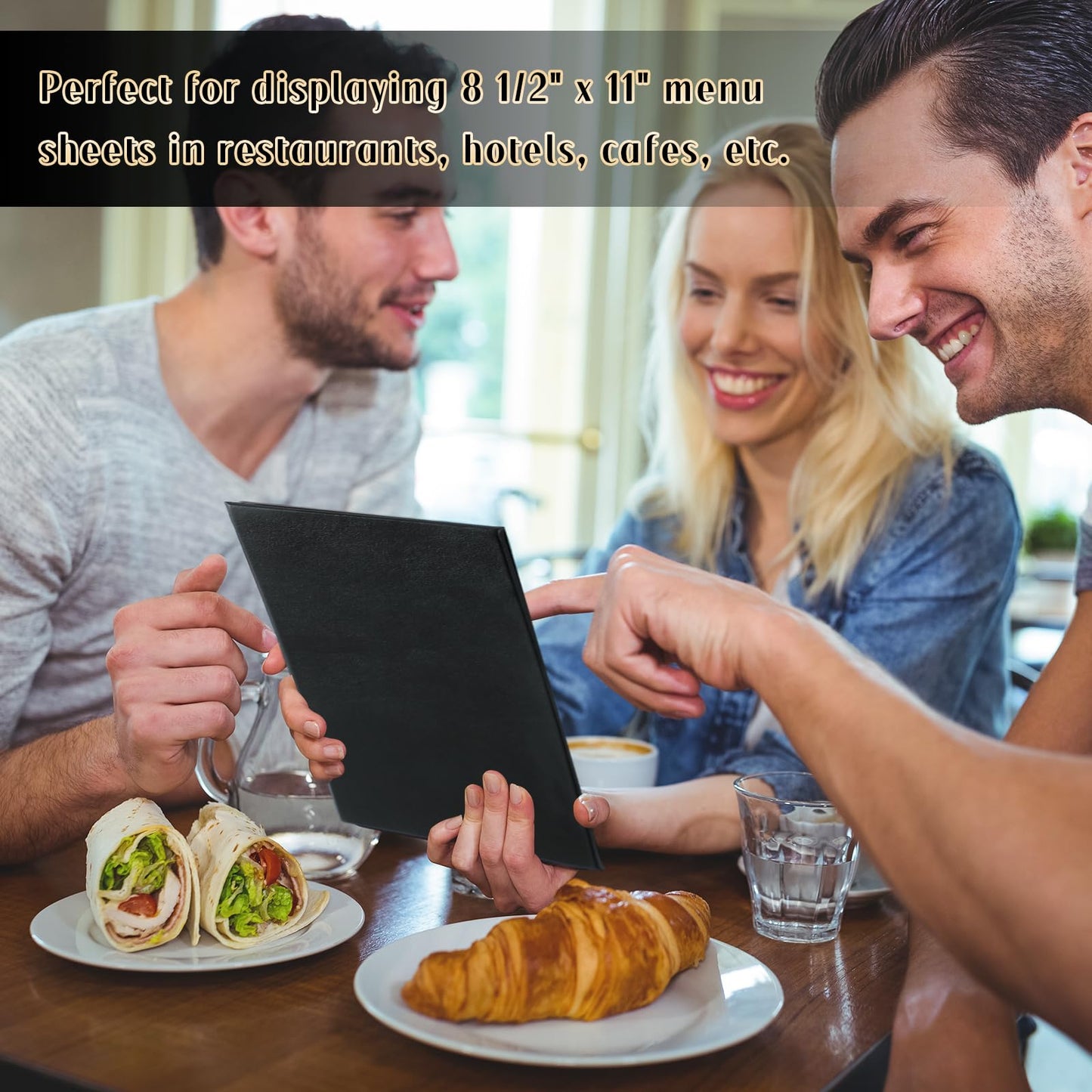 FLKQC Restaurant Menu Covers Holders 8.5 X 11, 10 Pack Synthetic Leather Menu Holder Covers Book Style with Angled Corners Black for Wine List, Certificate Organizer Diploma Holder (2 Page 2 View)