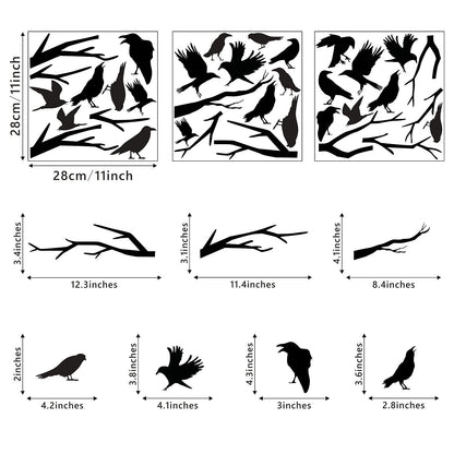 Black Crows Wall Decals Winter Branches Wall Decals Bird Wall Stickers Bedroom Farmhouse Living Room Window Clings