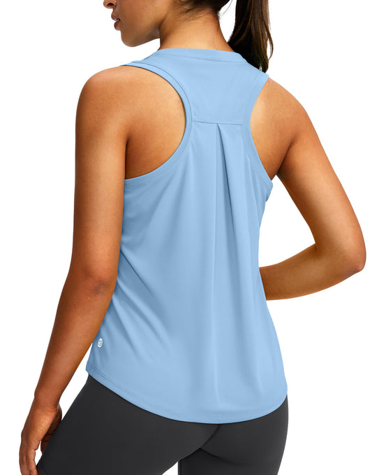 Women's Workout Tops Racerback Athletic Tank Tops Sleeveless Loose Fit Yoga Running Gym Shirts for Women(Haze Blue,XXL)