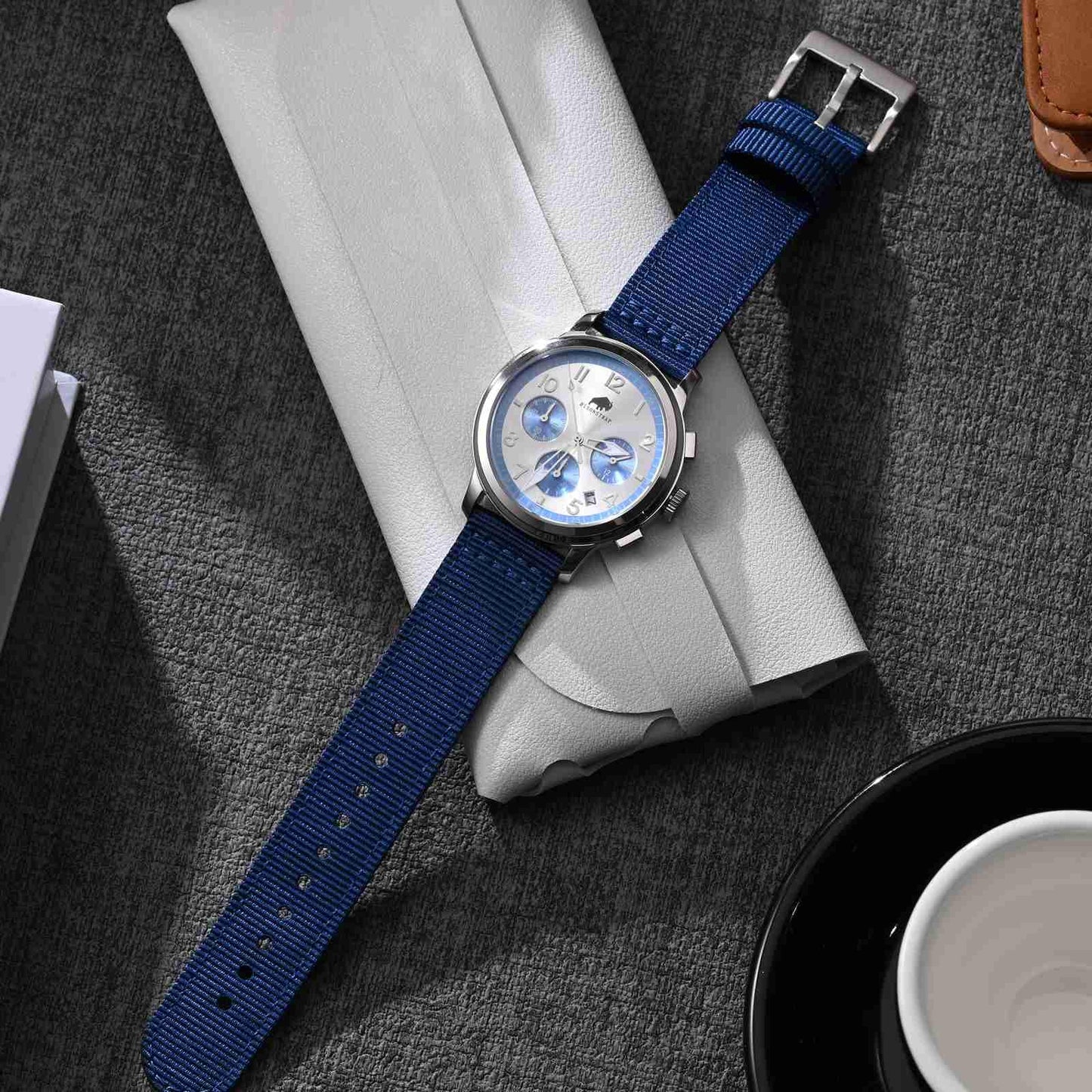 BISONSTRAP Men’s Nylon Watch Bands, Two-Piece Military Watch Straps, Quick Release, Brushed Buckle, 20mm, Blue (Silver Buckle)