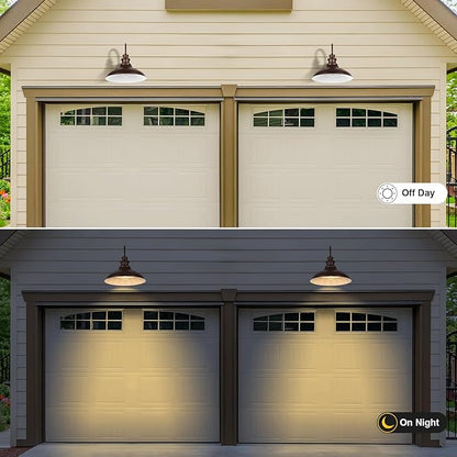 Outdoor Barn Light Fixtures, 16 Inch Large Dome Farmhouse Exterior Wall Mount Lights, Rustic Gooseneck Wall Sconces Indoor Wall Lighting, Industrial Bronze White Lanterns for Porch, 2 Pack