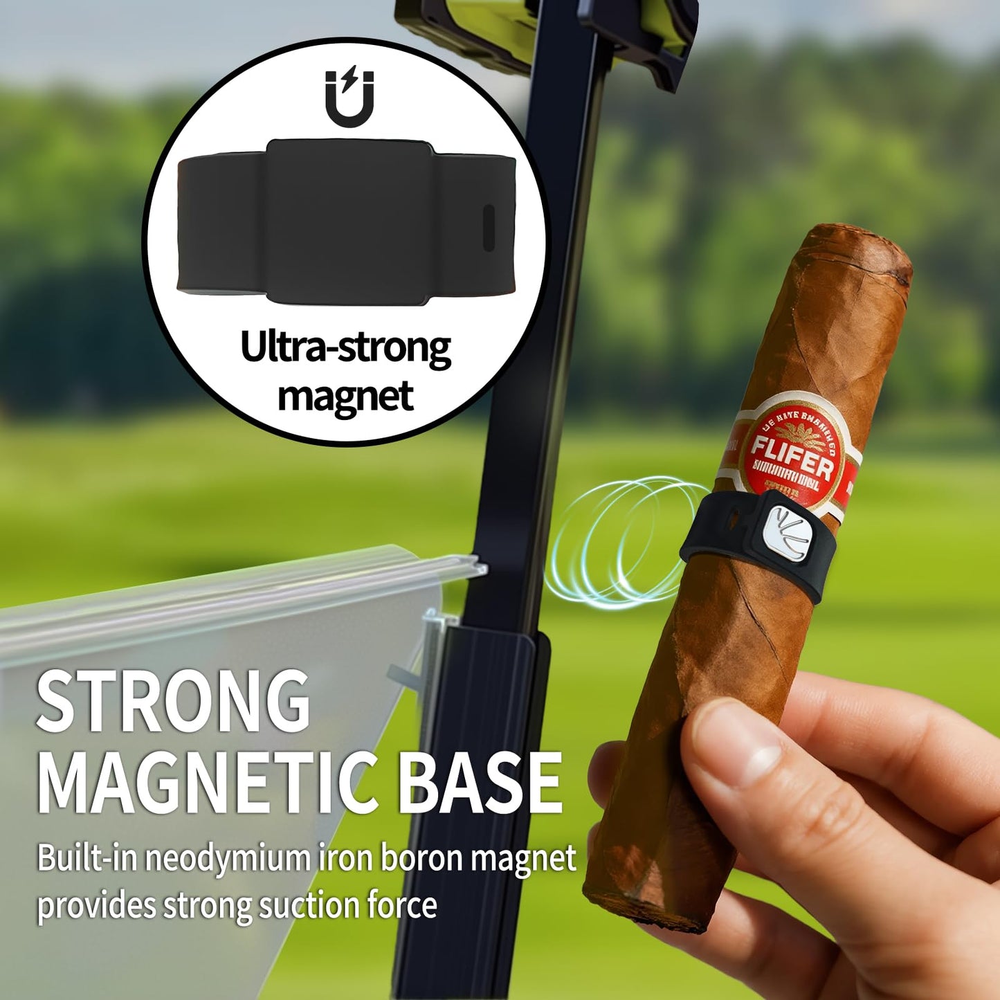 VECOFO Cigar Holders, Cigar Clips & Stands, Sturdy Metal Magnetic Cigar Holder for Golf Carts, Yachts, Beach Chairs, Camping. Thoughtful Cigar Gifts for Men 4 Packs (Black)