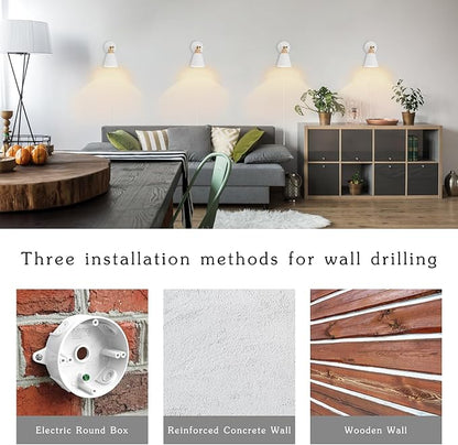 Wall Sconce with Metal Shade, Plug Switch, Indoor Decor Wall Mount Swing Arm Lamp for Bedroom,Hallway,Living Room,Reading, White