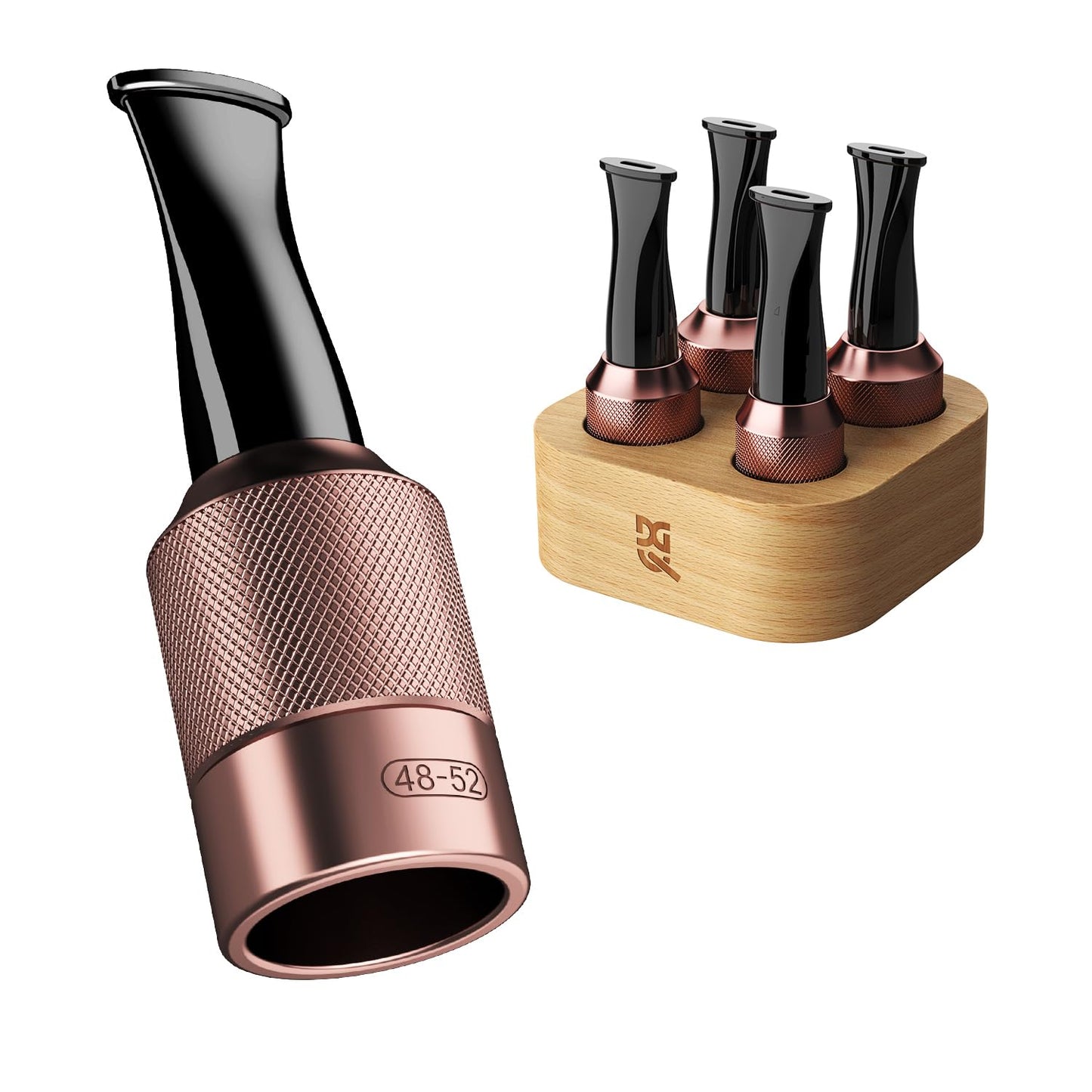 DGHOPE Cigar Holder & Mouthpiece Tips Set (36–58 Ring Gauge) – Reusable Metal & Resin Cigar Mouthpiece with Beech Wood Storage Base, Smooth Draw, Cigar Accessories Gift for Men and Women Brown