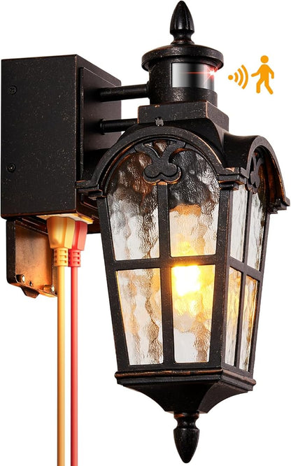 Outside Wall Lights for House with GFCI Outlet, Oil-Rubbed Bronze Motion Sensor Outdoor Lights, Dusk to Dawn Outdoor Lantern Fixture, Anti-Rust Porch Light with Outlet for Garden Front Door