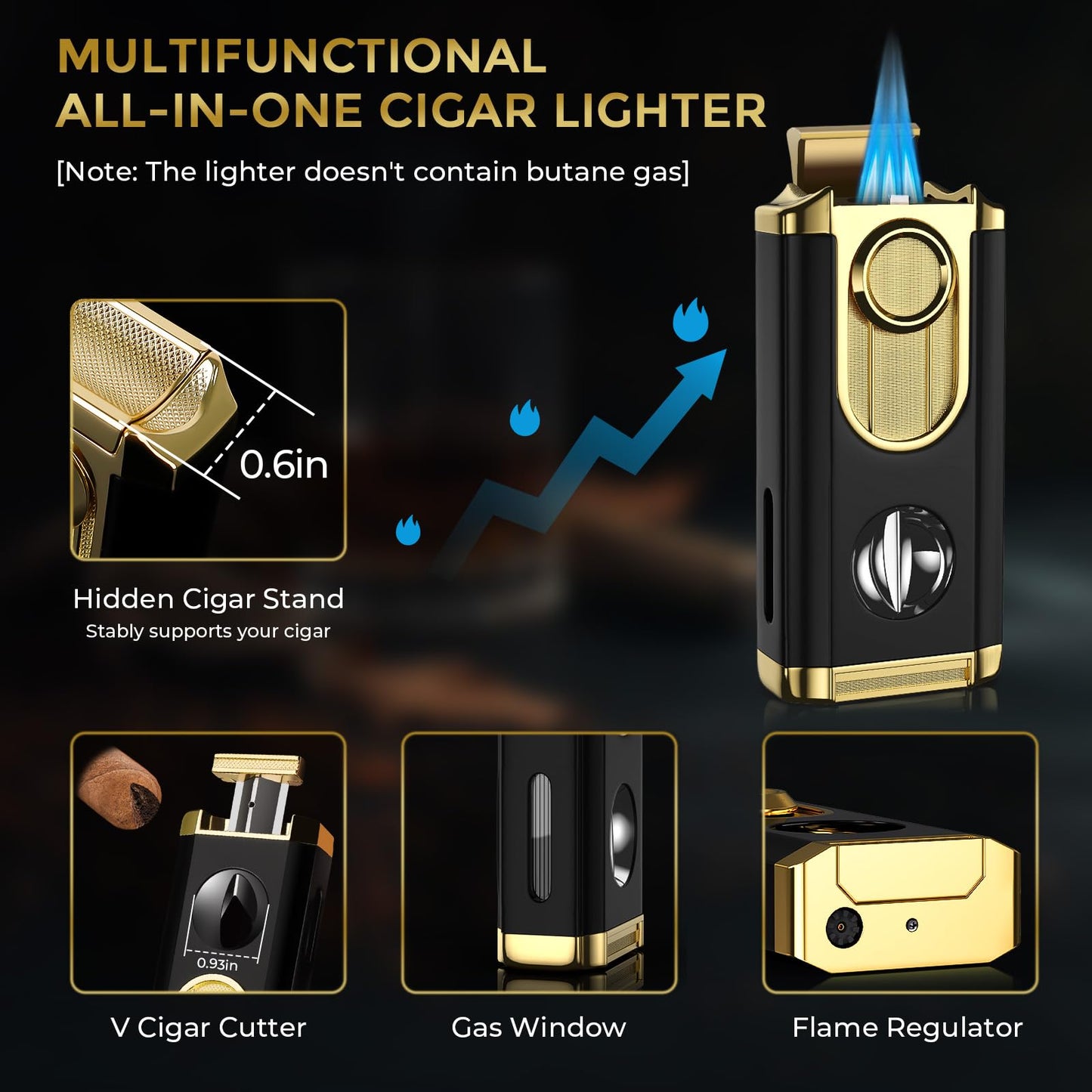 Travel Cigar Humidor Set, 2-Layer Design & CedarWood Lined, with Cigar Lighter Built-in V Cutter&Holder, Cigar Cutter, Draw Enhancer, Hygrometer, Humidifier, Portable Leather Cigar Case, Gifts for Men