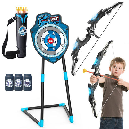 VROGTIK Kids LED Archery Set with Standing Target, 10 Suction Cup Arrows Bow and Arrow for Kids 3-12, Indoor Outdoor Sport Toy for Boys Girls